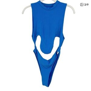 Frankies Bikinis Womens Blake Tie Front Ribbed‎ One Piece Swimsuit Size S Blue